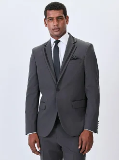 Next Charcoal Grey Skinny Fit Inset Lapel Detail Tuxedo Suit Jacket Outlet