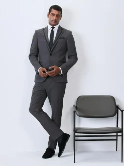 Next Charcoal Grey Skinny Fit Inset Lapel Detail Tuxedo Suit Jacket Outlet