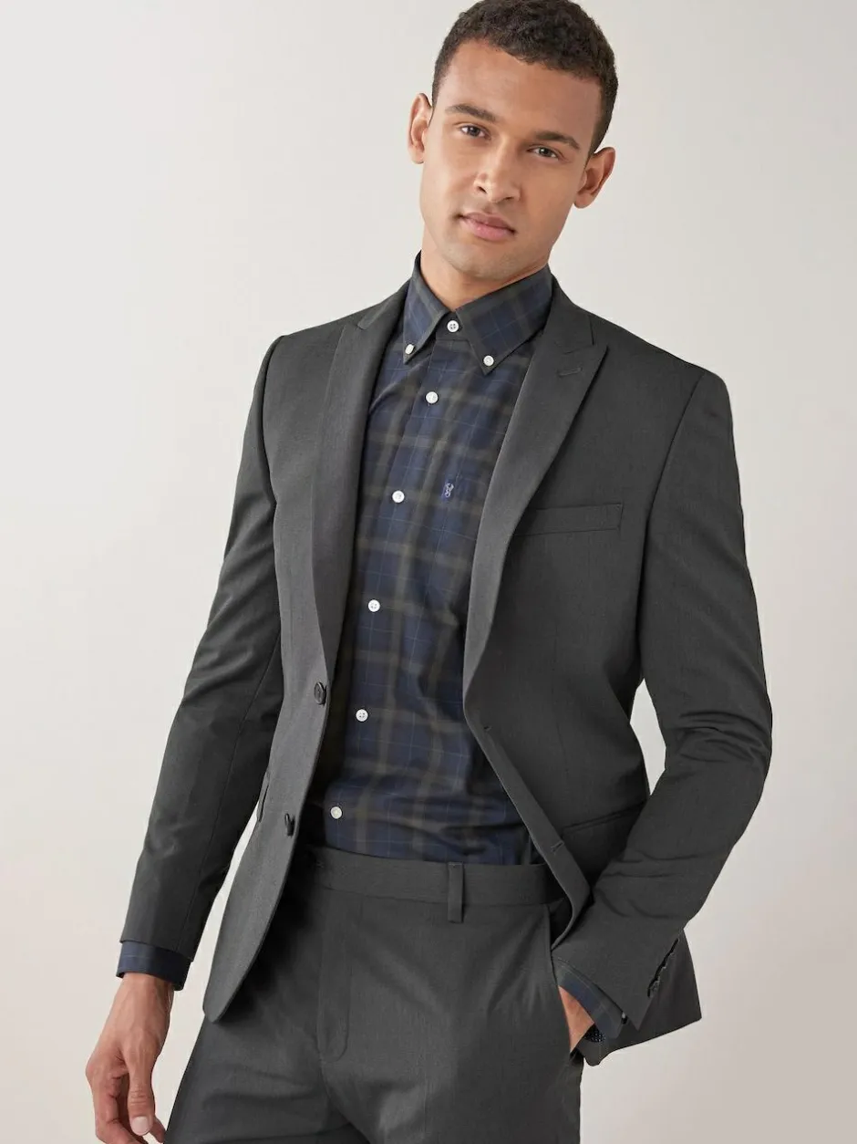 Next Skinny Fit Two Button Suit Jacket Charcoal Grey New