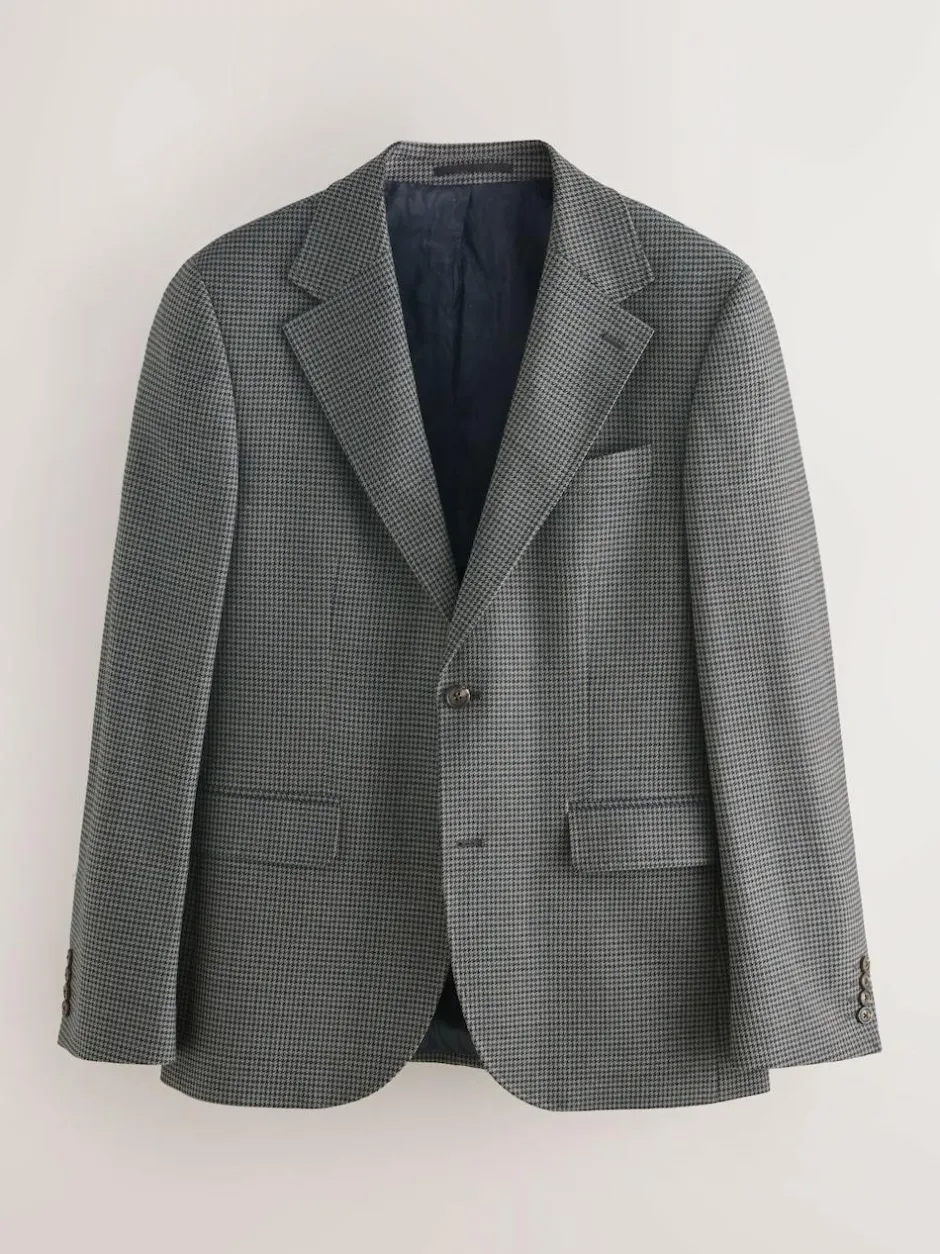 Next Charcoal Grey Slim Fit Puppytooth Wool Blend Suit Jacket