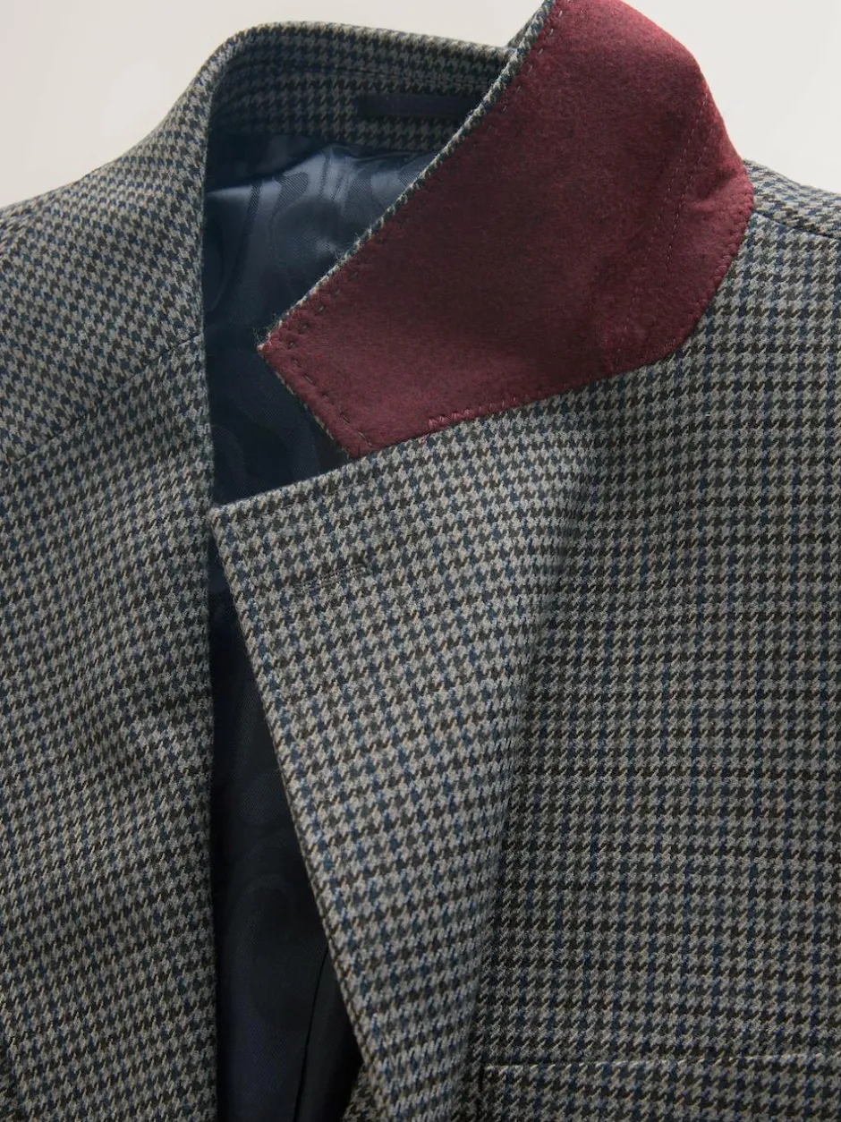 Next Charcoal Grey Slim Fit Puppytooth Wool Blend Suit Jacket