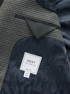 Next Charcoal Grey Slim Fit Puppytooth Wool Blend Suit Jacket