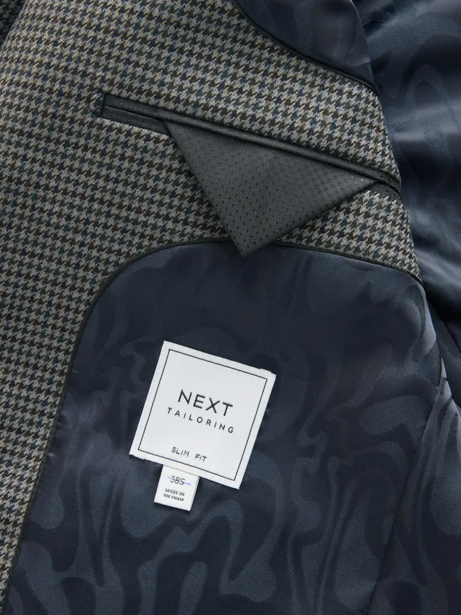 Next Charcoal Grey Slim Fit Puppytooth Wool Blend Suit Jacket