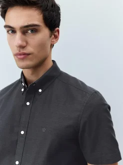 Next Stretch Oxford Short Sleeve Shirt Charcoal Grey Best