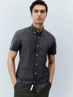 Next Stretch Oxford Short Sleeve Shirt Charcoal Grey Best