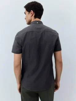 Next Stretch Oxford Short Sleeve Shirt Charcoal Grey Best