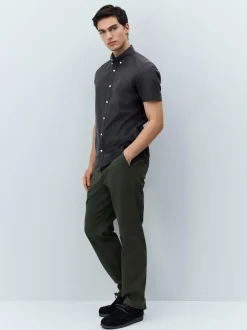 Next Stretch Oxford Short Sleeve Shirt Charcoal Grey Best