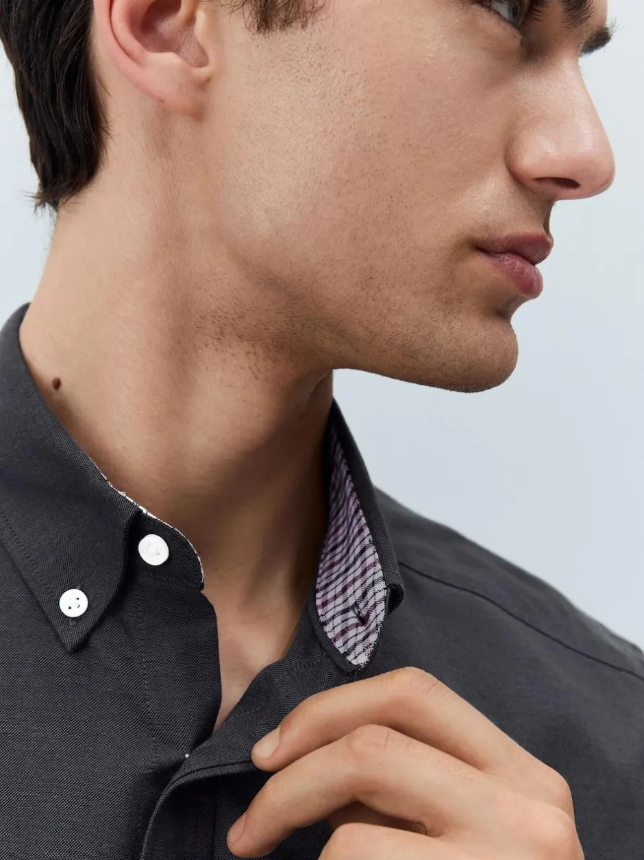 Next Stretch Oxford Short Sleeve Shirt Charcoal Grey Best