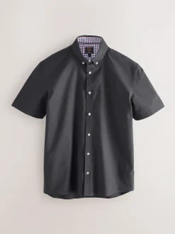 Next Stretch Oxford Short Sleeve Shirt Charcoal Grey Best