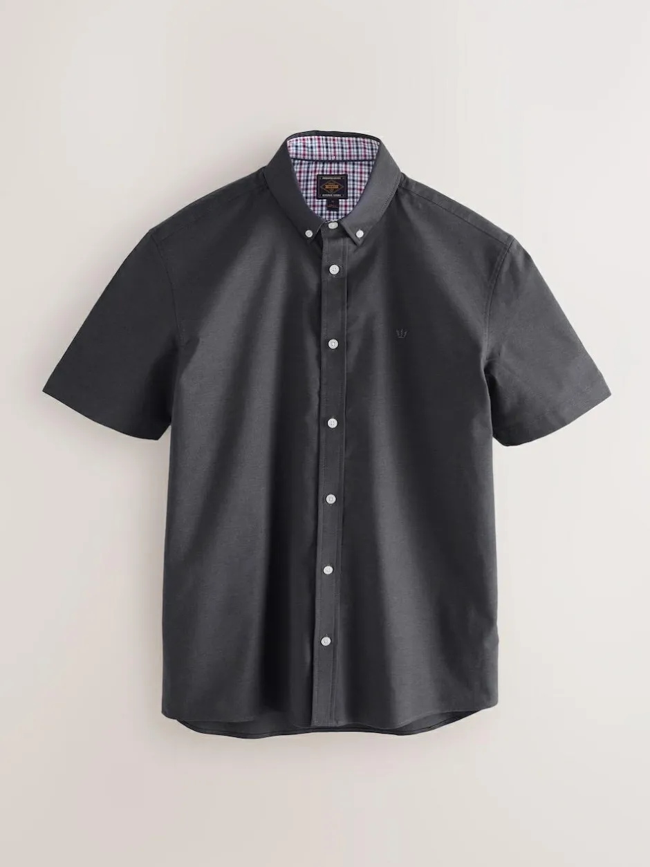 Next Stretch Oxford Short Sleeve Shirt Charcoal Grey Best