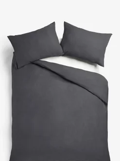 Next Charcoal Grey Supersoft 100% Brushed Cotton Duvet Cover Plain and Pillowcase Set New