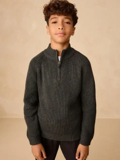 Next Utility Zip Neck Knitted Jumper (3-16yrs) Charcoal Grey Sale
