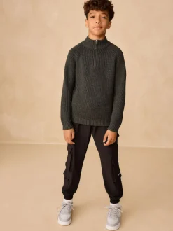 Next Utility Zip Neck Knitted Jumper (3-16yrs) Charcoal Grey Sale