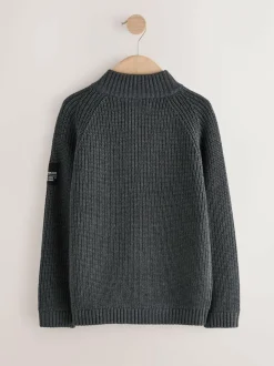 Next Utility Zip Neck Knitted Jumper (3-16yrs) Charcoal Grey Sale