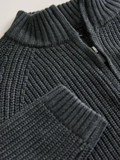 Next Utility Zip Neck Knitted Jumper (3-16yrs) Charcoal Grey Sale