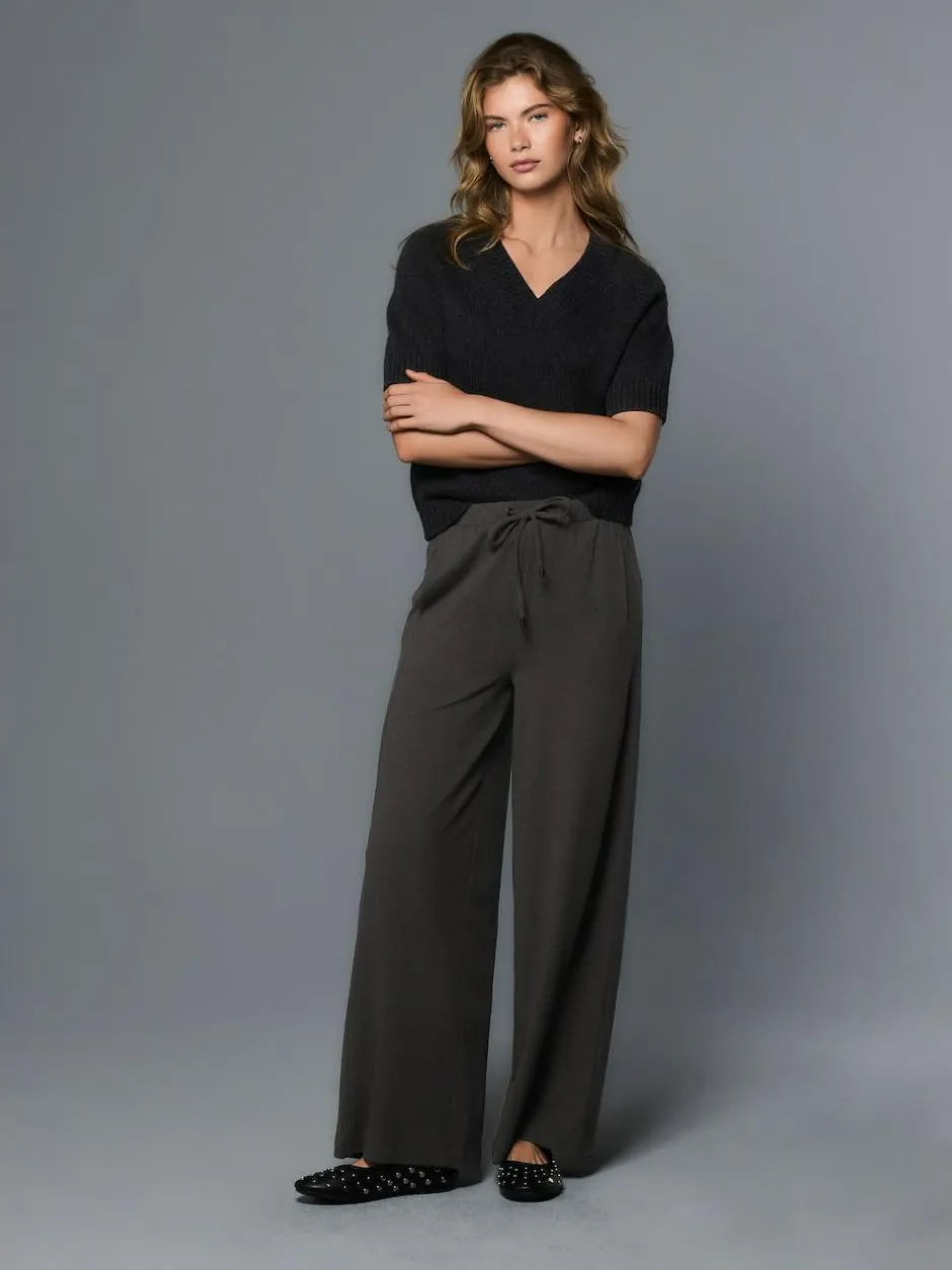 Next Wide Leg Jersey Joggers Charcoal Grey Sale