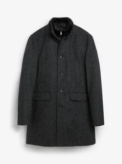 Next Wool Blend Mock Gilet Herringbone Padded Coat Charcoal Grey New
