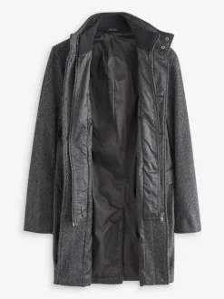 Next Wool Blend Mock Gilet Herringbone Padded Coat Charcoal Grey New