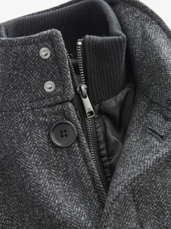 Next Wool Blend Mock Gilet Herringbone Padded Coat Charcoal Grey New