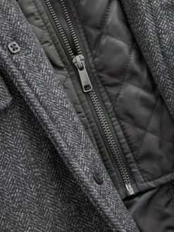 Next Wool Blend Mock Gilet Herringbone Padded Coat Charcoal Grey New