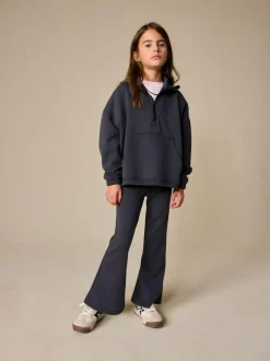 Next Zip Neck Top and Foldover Flare Set (3-16yrs) Charcoal Grey