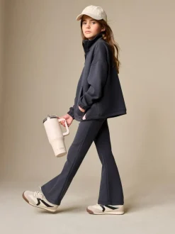 Next Zip Neck Top and Foldover Flare Set (3-16yrs) Charcoal Grey