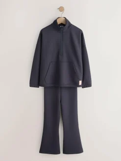Next Zip Neck Top and Foldover Flare Set (3-16yrs) Charcoal Grey