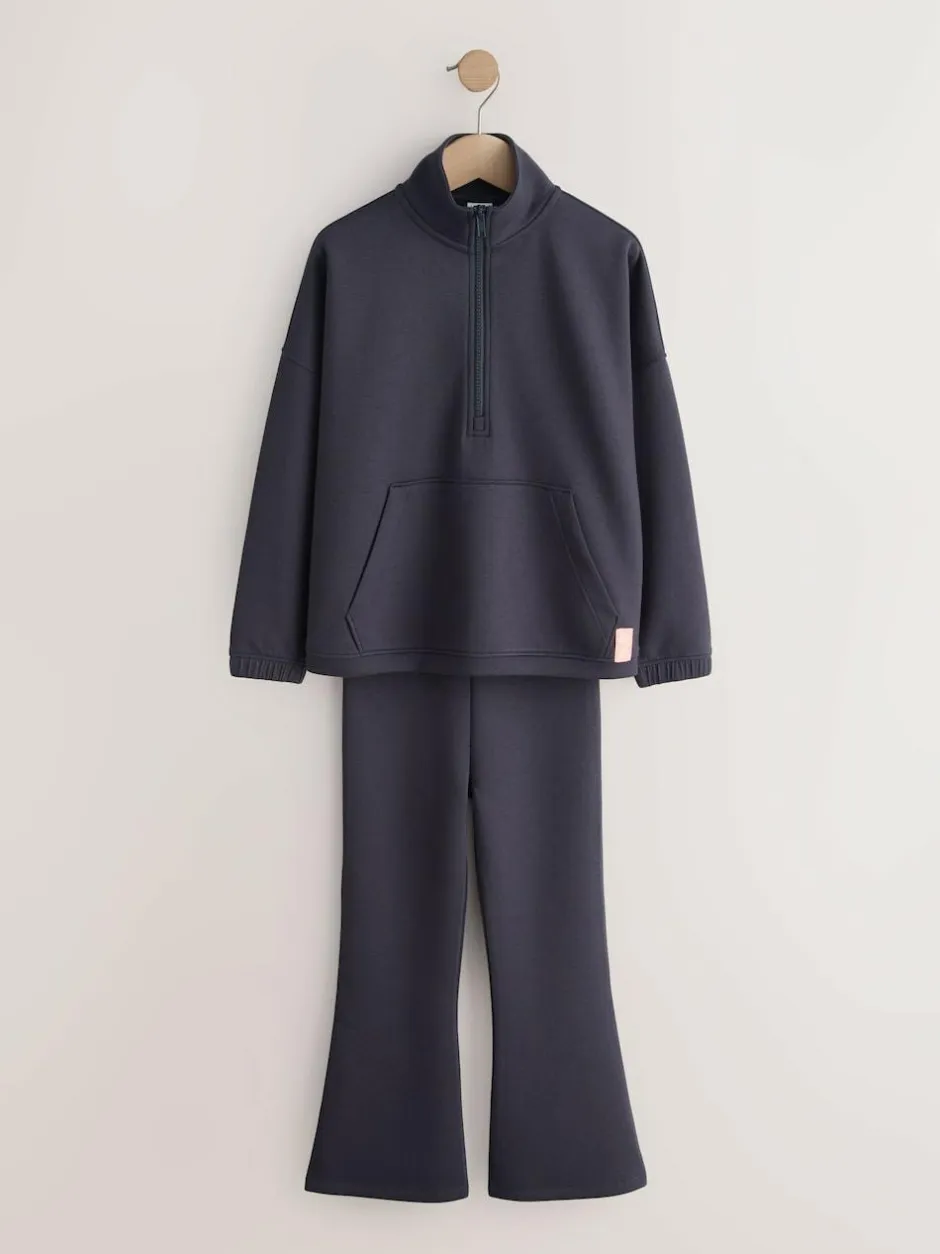 Next Zip Neck Top and Foldover Flare Set (3-16yrs) Charcoal Grey