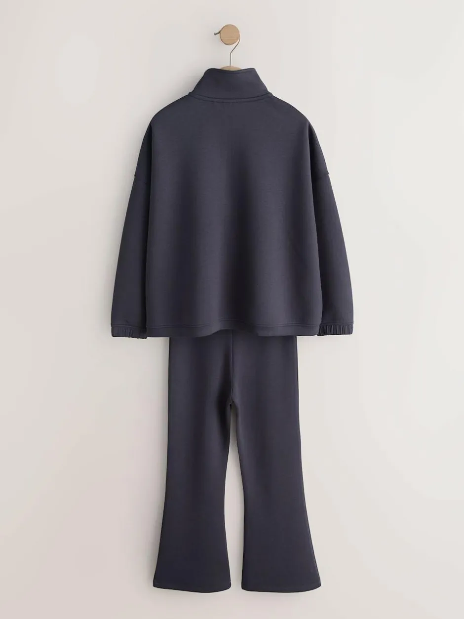 Next Zip Neck Top and Foldover Flare Set (3-16yrs) Charcoal Grey