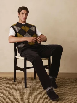 Next Charcoal Grey/Ochre Yellow Relaxed Fit Argyle Knitted V-Neck Tank with Wool Online