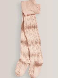 Next Regular Length Cotton Rich Cable Tights 3 Pack Charcoal Grey/Pink/Cream Clearance
