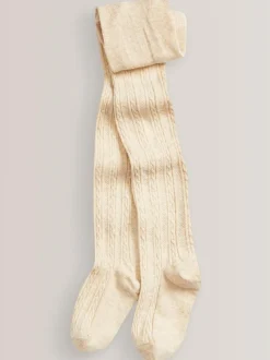 Next Regular Length Cotton Rich Cable Tights 3 Pack Charcoal Grey/Pink/Cream Clearance