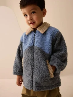 Next Borg Fleece Shacket (3mths-7yrs) Charcoal/Blue/Tan Colorblock Online