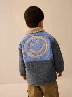Next Borg Fleece Shacket (3mths-7yrs) Charcoal/Blue/Tan Colorblock Online