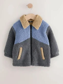 Next Borg Fleece Shacket (3mths-7yrs) Charcoal/Blue/Tan Colorblock Online