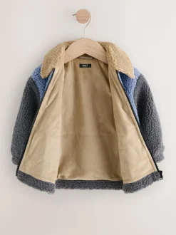 Next Borg Fleece Shacket (3mths-7yrs) Charcoal/Blue/Tan Colorblock Online