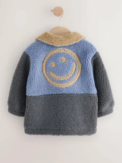 Next Borg Fleece Shacket (3mths-7yrs) Charcoal/Blue/Tan Colorblock Online