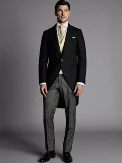 Charles Tyrwhitt Black Slim Fit Herringbone Morning Suit: Tailcoat Clearance