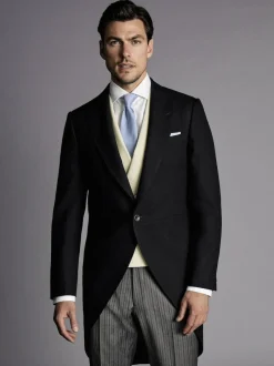 Charles Tyrwhitt Black Slim Fit Herringbone Morning Suit: Tailcoat Clearance