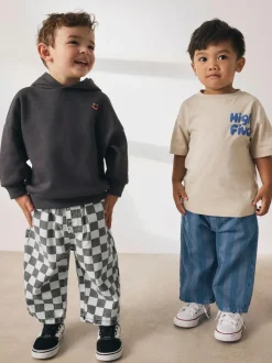 Next Checkerboard/Blue Stripe Pull On Wide Trousers 2 Pack (3mths-7yrs) Hot