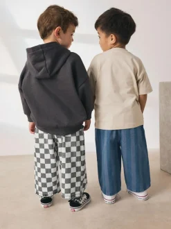 Next Checkerboard/Blue Stripe Pull On Wide Trousers 2 Pack (3mths-7yrs) Hot