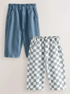 Next Checkerboard/Blue Stripe Pull On Wide Trousers 2 Pack (3mths-7yrs) Hot