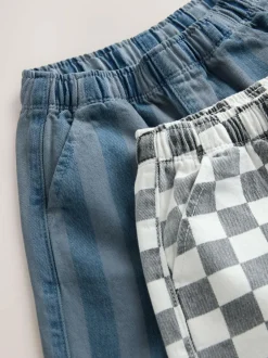 Next Checkerboard/Blue Stripe Pull On Wide Trousers 2 Pack (3mths-7yrs) Hot