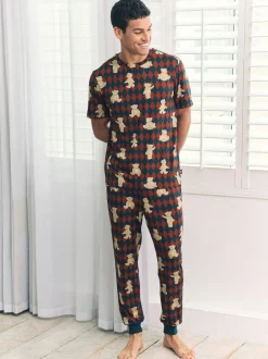 Chelsea Peers Blue Argyle Bear Print Long Pyjamas Set