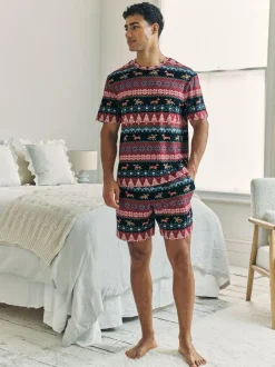 Chelsea Peers Blue Christmas Dog Fairisle Print Short Pyjamas Set Outlet