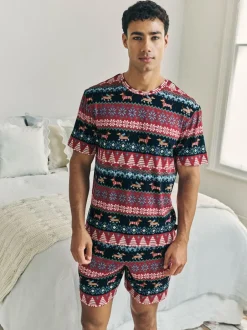Chelsea Peers Blue Christmas Dog Fairisle Print Short Pyjamas Set Outlet