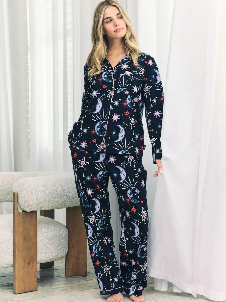 Chelsea Peers Blue Cotton Mystic Moon Print Long Pyjamas Set Online