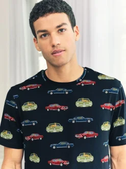 Chelsea Peers Blue Driving Leopards Print Short Pyjamas Set Clearance