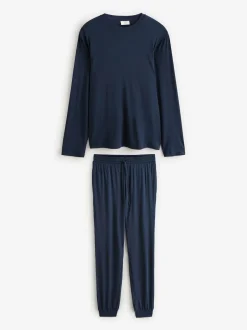 Chelsea Peers Blue TENCEL™ Modal Long Crew Neck Pyjama Set New