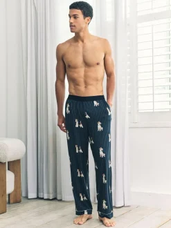 Chelsea Peers Blue Terrier Dog Stripe Print Long Pyjama Bottoms